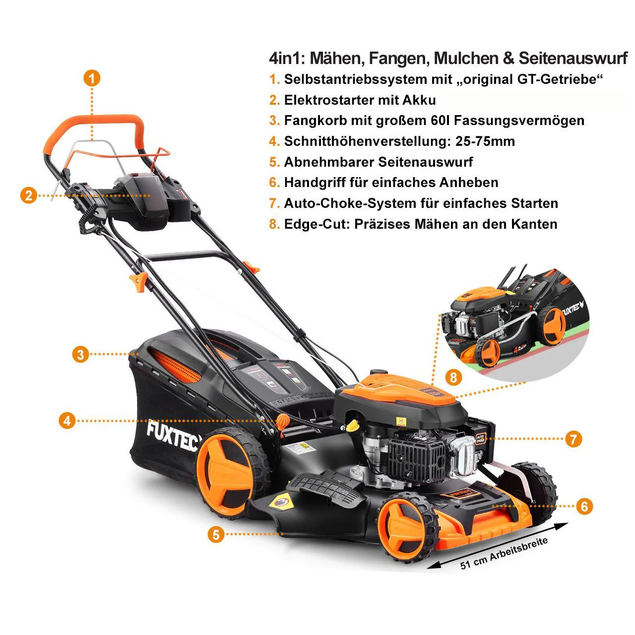 B-WARE Tondeuse thermique démarrage électrique E-Start FUXTEC FX-RM5196eS avec zipgo® - Image 2