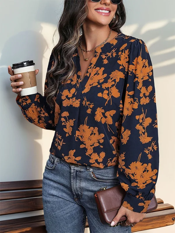 Fall in Love Autumn Floral V-Neck Blouse