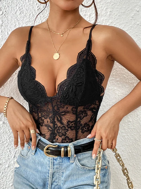 Floral Lace V-Neck Cami Bodysuit