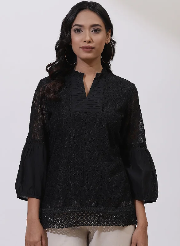 Charcoal Black Nargis Tunic with Lace-Inserts