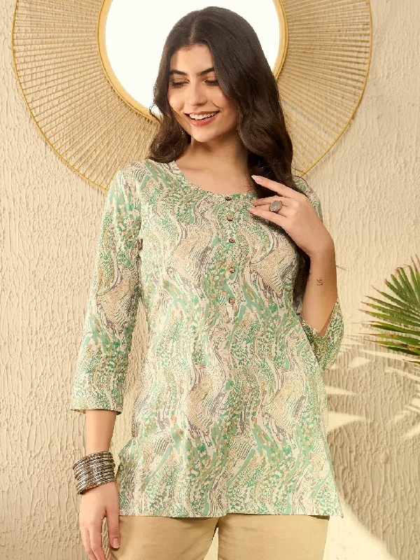 Ahika Women Green Cotton Blend Abstract Printed Regular Tunic-VT1290