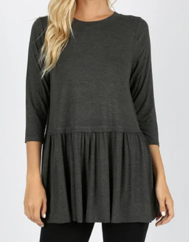 The Felicia - Women's Ruffle Bottom Tunic in Charcoal Gray