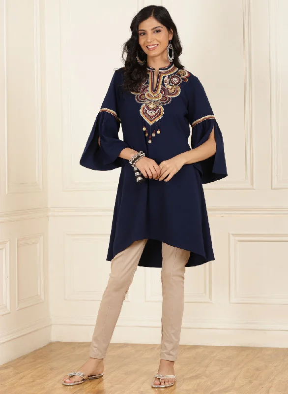 Blue Embroidered Georgette Tunic for Women