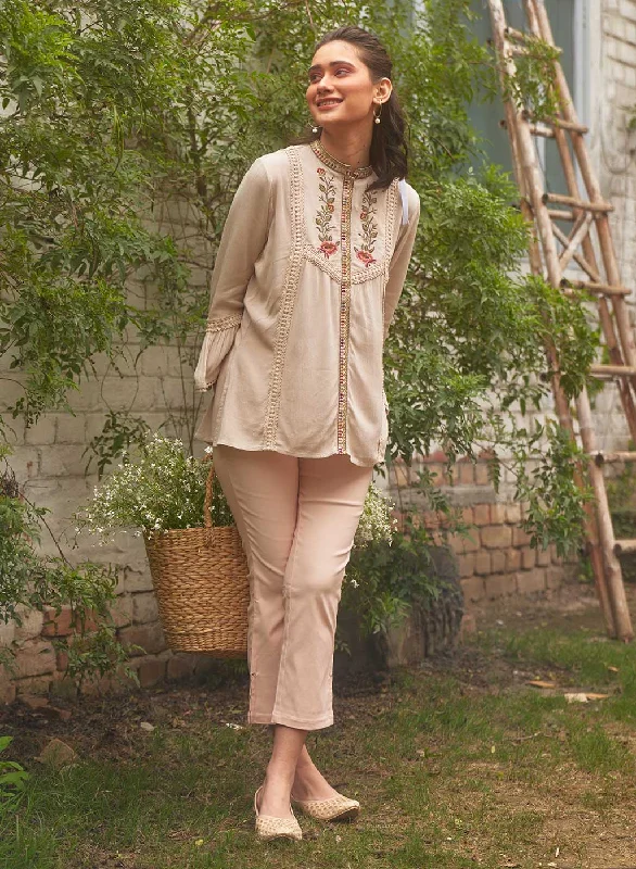 Pearl White Floral Embroidered Nargis Tunic