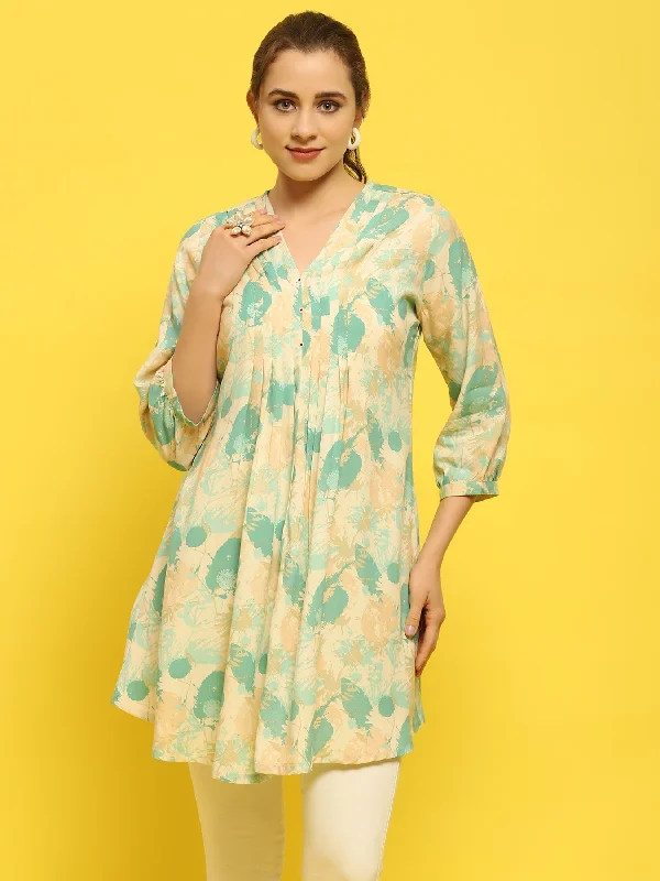 Women Liva Rayon Green Tropical Print Tunic