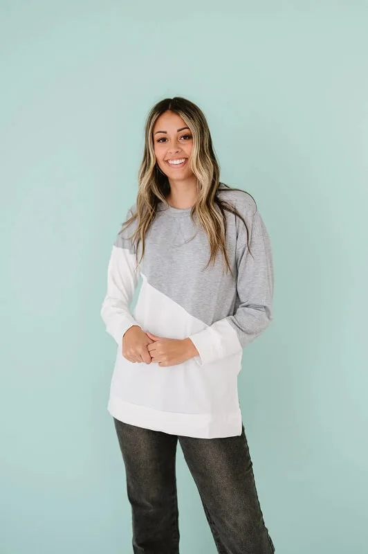 Gray & White Color Block Crewneck Tunic