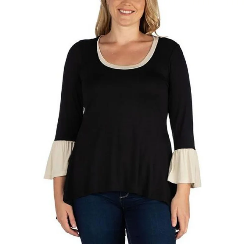 Plus Womens Mixed-Media Crewneck Pullover Top