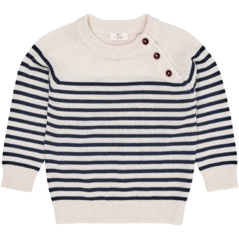 COPENHAGEN COLORS Cream/Navy Stripe Merino Classic Striped Pullover