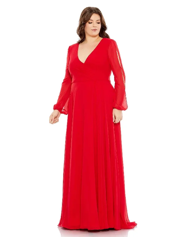 Mac Duggal 67912 Fabulouss Plus Size Long Sleeve Chiffon Gown