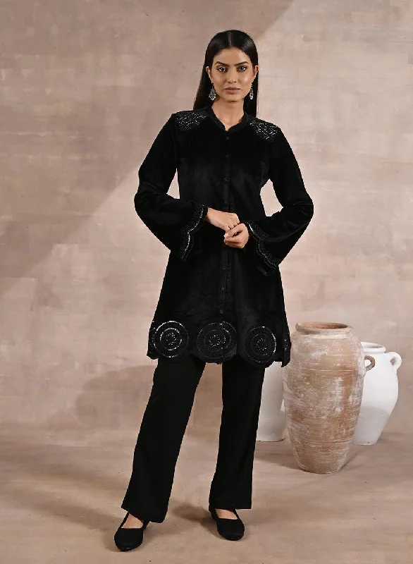 Black Velvet Tunic with Cut Work & Hand Embroidery