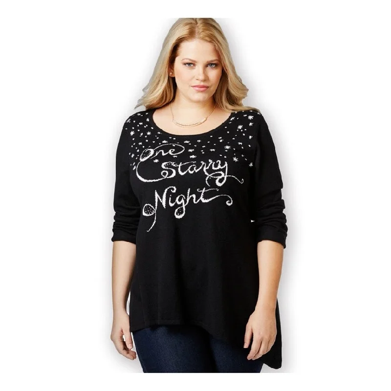 Style & Co. Womens Embellished Script Snowflake Tunic Blouse, Black, 1X