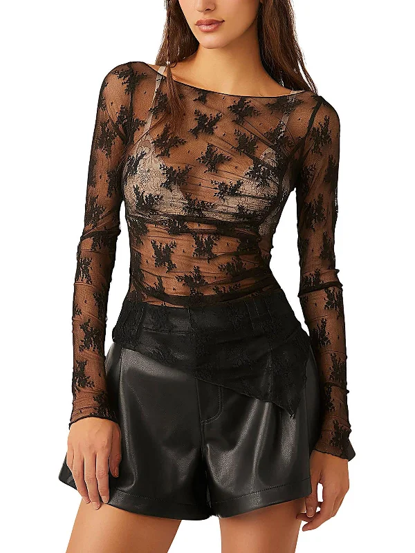 Womens Lace Sheer Pullover Top