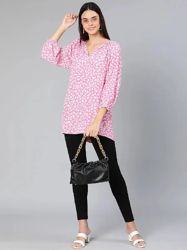 Promy pink floral print women tunic