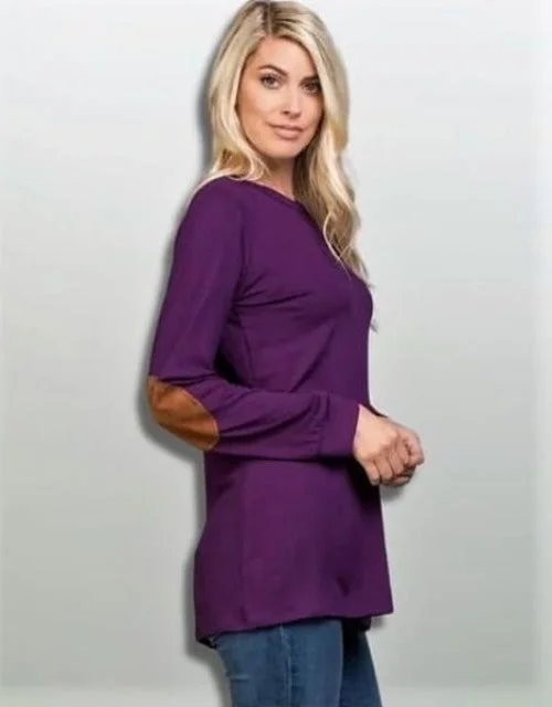 Long-Sleeved Knit Tunic with Suede Elbow Patches