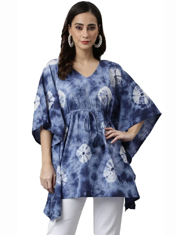 Navy Blue Cotton Tie Dye Kaftan Tunic Top