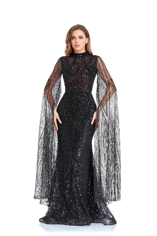 High Couture NR2260 Long Sleeve Formal Cape Dress