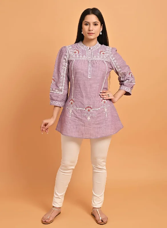 Lavender Embroidered Slub Tunic