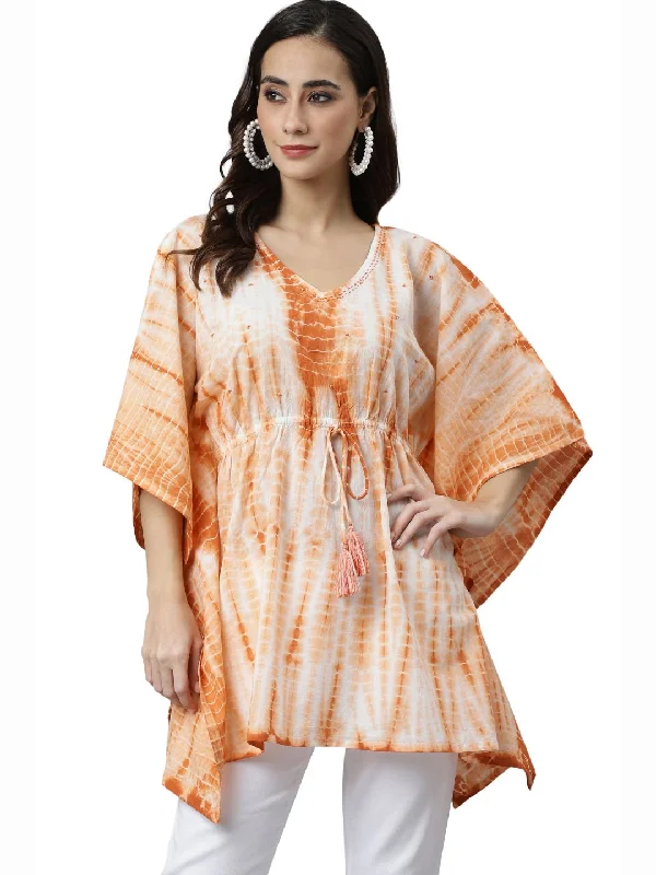 Rust & White Cotton Tie Dye Kaftan Tunic Top