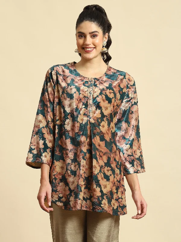 Women Teal Floral Print Tunic