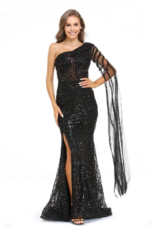 High Couture NR2241 Long One Shoulder Evening Prom Dress