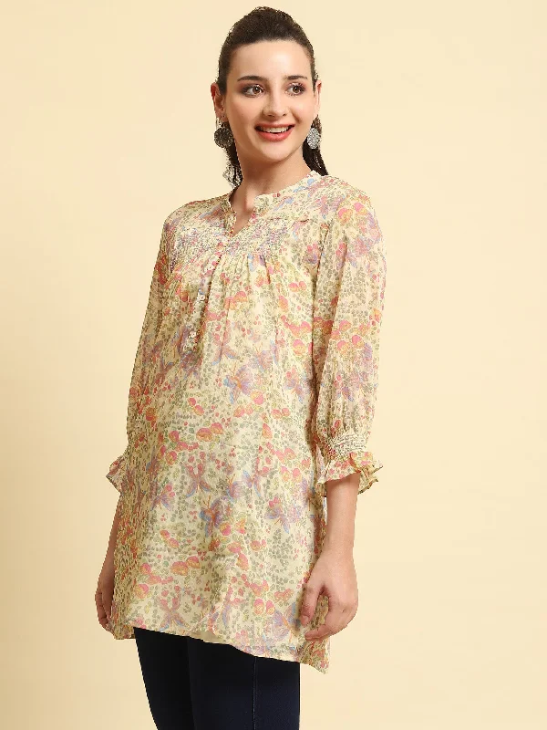 Women Yellow A-line Printed Tunic