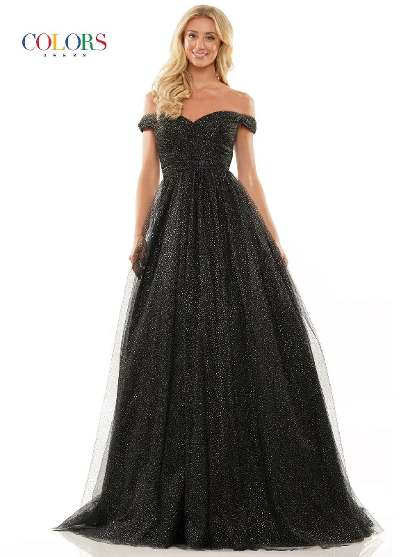 Colors 2888 Prom Long Off Shoulder Glitter Ball Gown