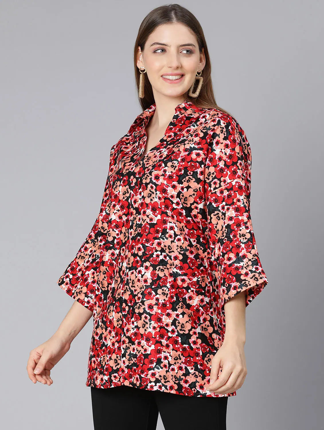 Floral Mania Red Color Women Tunic