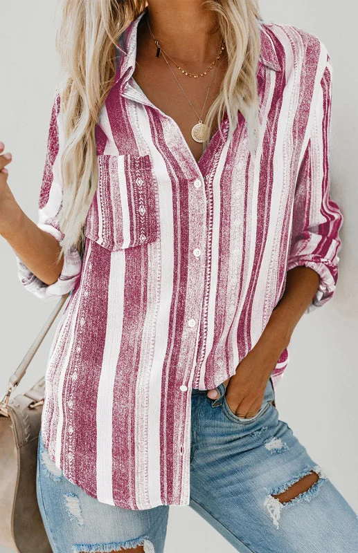 Washed Stripes Button Down V-Neck Shirt