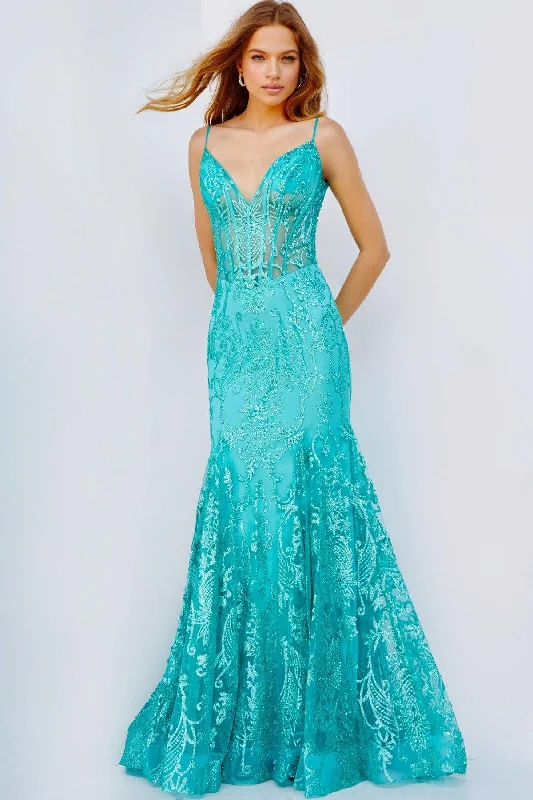 Jovani 22388 Long Spaghetti Strap Lace Mermaid Prom Gown