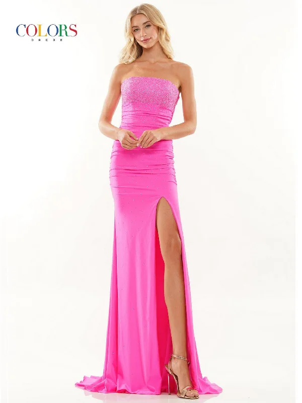 Colors 2871 Long Strapless Fitted Prom Dress