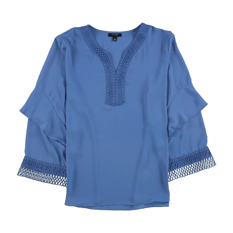 Alfani Womens Crochet-Trim Tunic Blouse, Blue, 0X