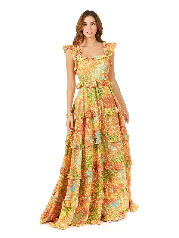 Lara Dresses 29280 Long Ruflled Printed Formal Dress