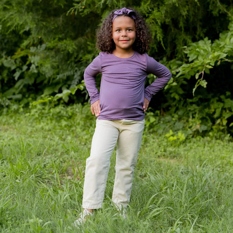 Long Sleeve Toddler Crew Neck Tee in Currant