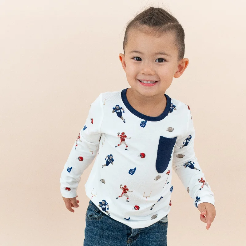 Long Sleeve Toddler Crew Neck Tee in Football