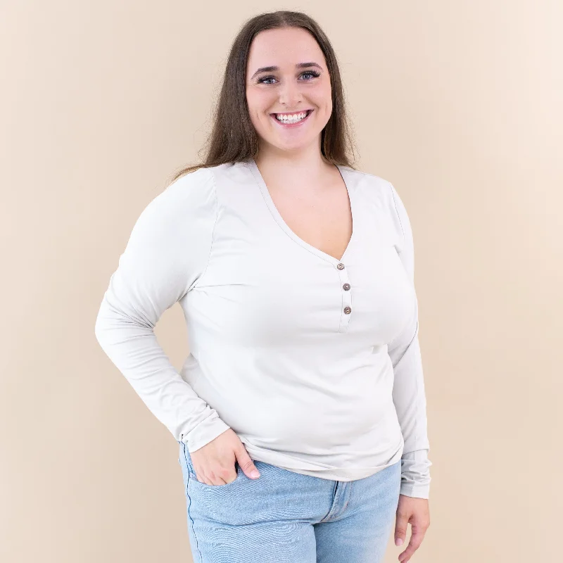 Women's Long Sleeve Henley Tee in Oat