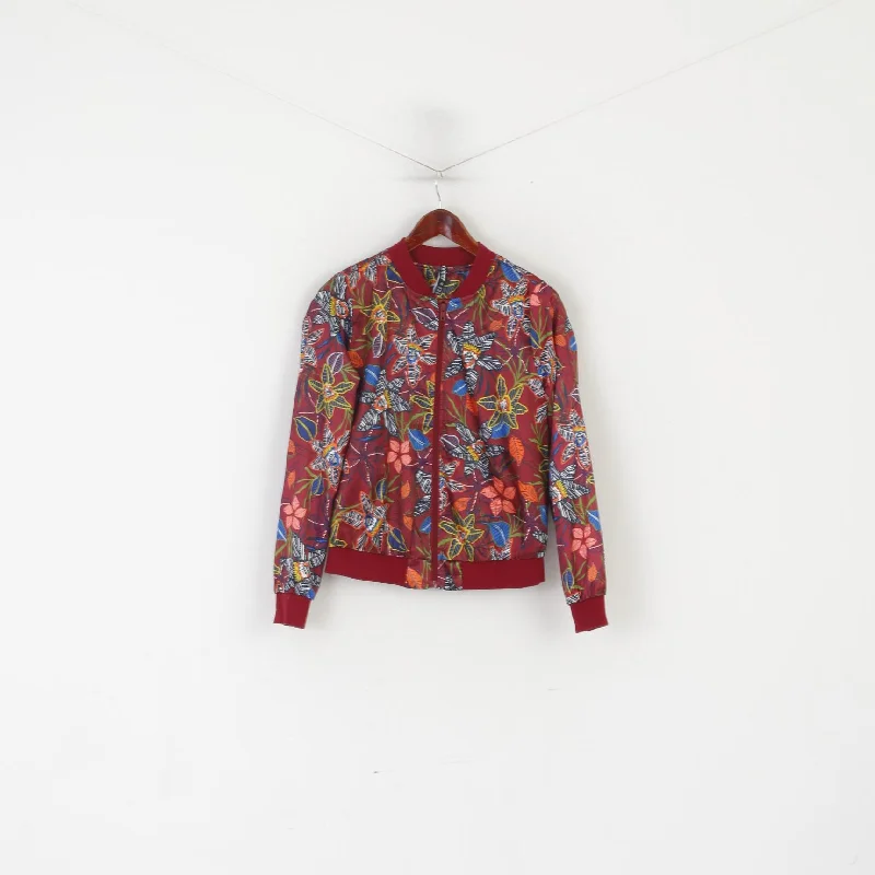 Colours of the world Women 14 42 M Bomber Jacket Maroon Floral Lightweight Top