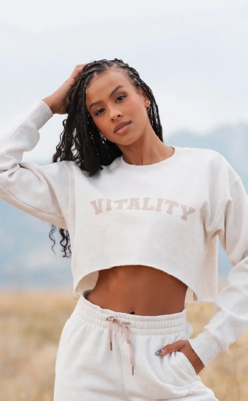 Vitality Cozy Raw Hem Crop - Oat Marl