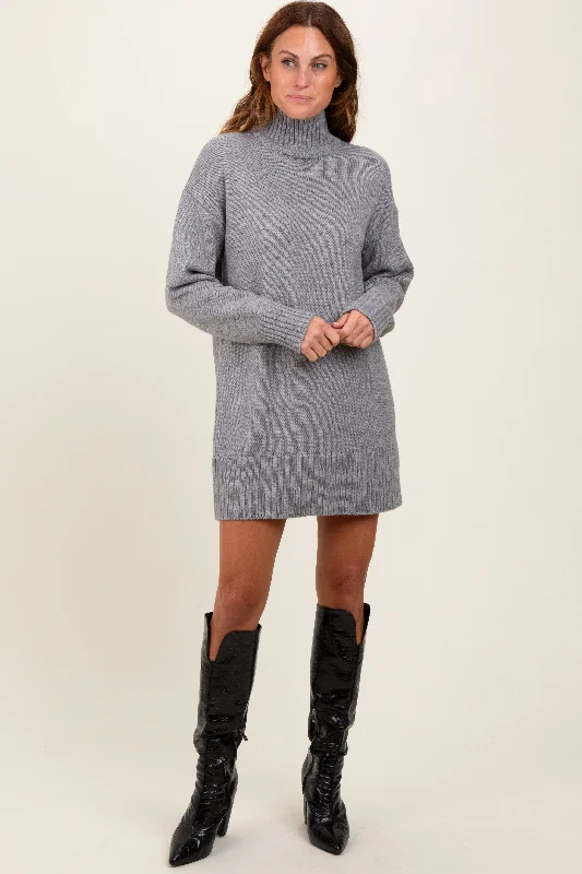 Heather Grey Turtle Neck Mini Sweater Dress