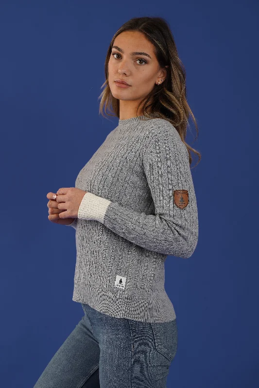 Raven Light Heather Grey Cable Knit Sweater