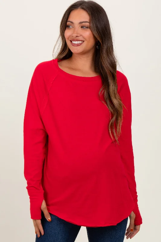 Red Exposed Seam Long Sleeve Maternity Top