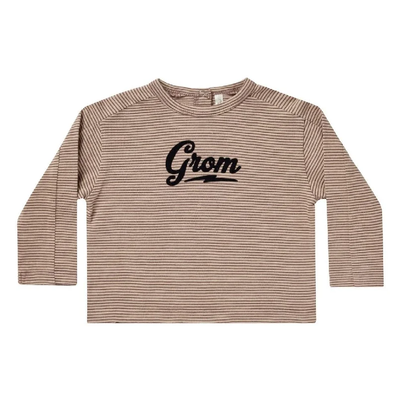 Long Sleeve Paneled Tee - Grom - Plum / Sand Stripe - FINAL SALE