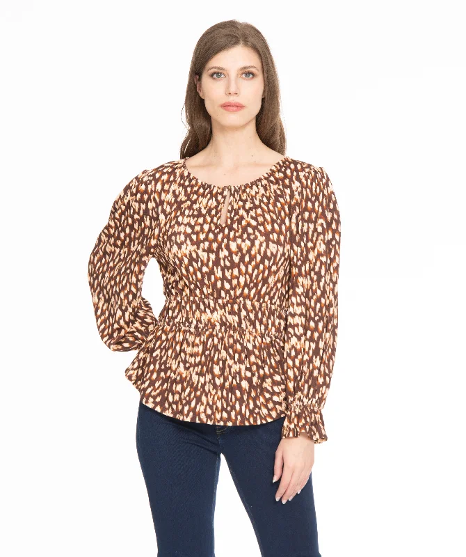 Spense Printed Long Sleeve Keyhole Blouse - Assorted Colours - CUTP04490M