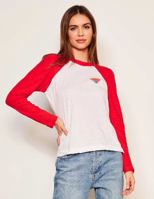 Sundry Heart Long Sleeve Contrast Sleeve Tee in Flare Red