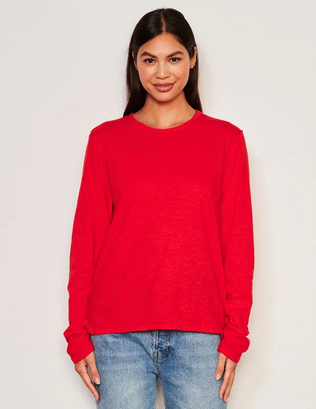 Sundry Long Sleeve Crew in Flare Red