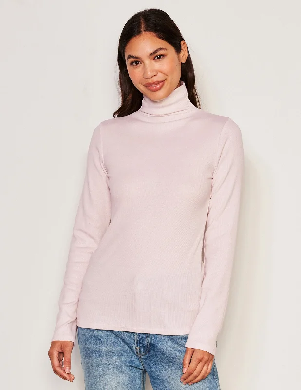 Sundry Long Sleeve Mock Neck Top in Flush Pink