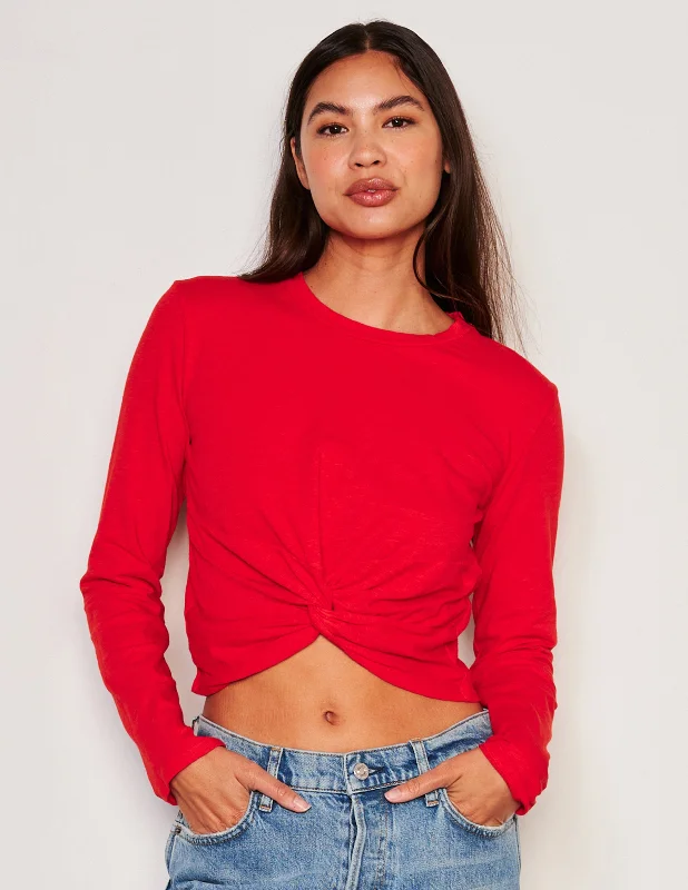 Sundry Long Sleeve Twist Tee in Flare Red