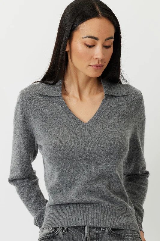 The Heywood Grey V-Neck Polo Sweater