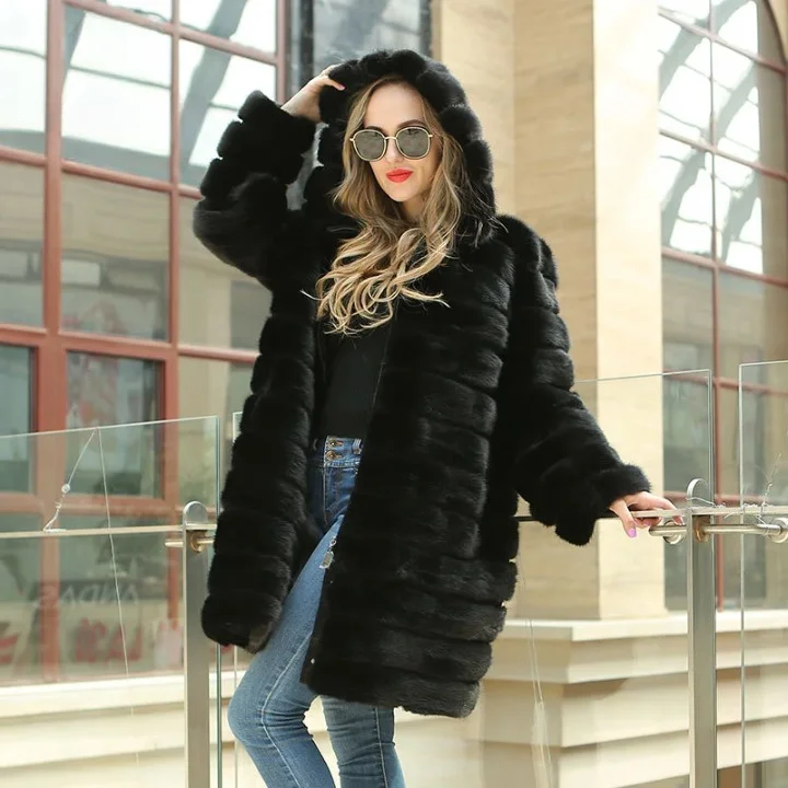 Women's Genuine Leather Winter Black Long Winter Mink Fur Coat