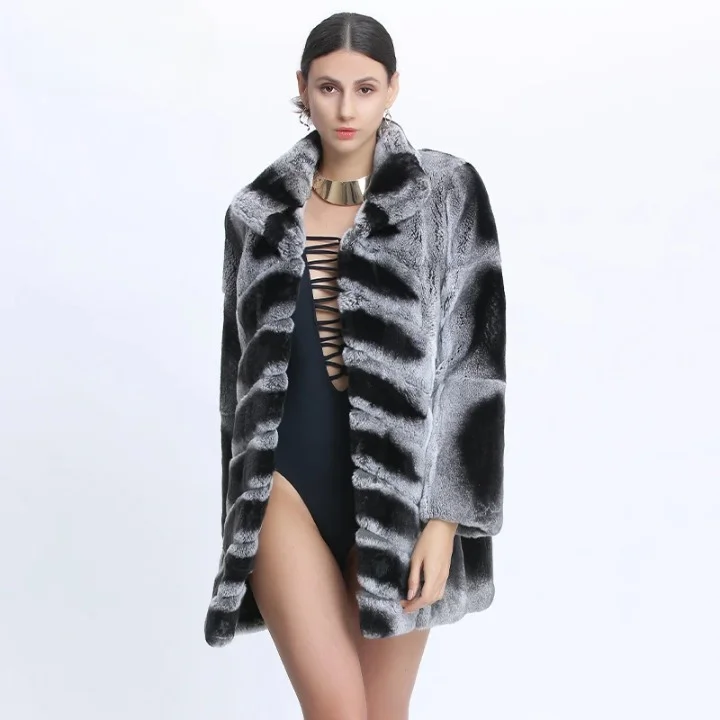 Women's Light Gray Winter Real Fox Fur Genuine Sheepskin Leather Jacket