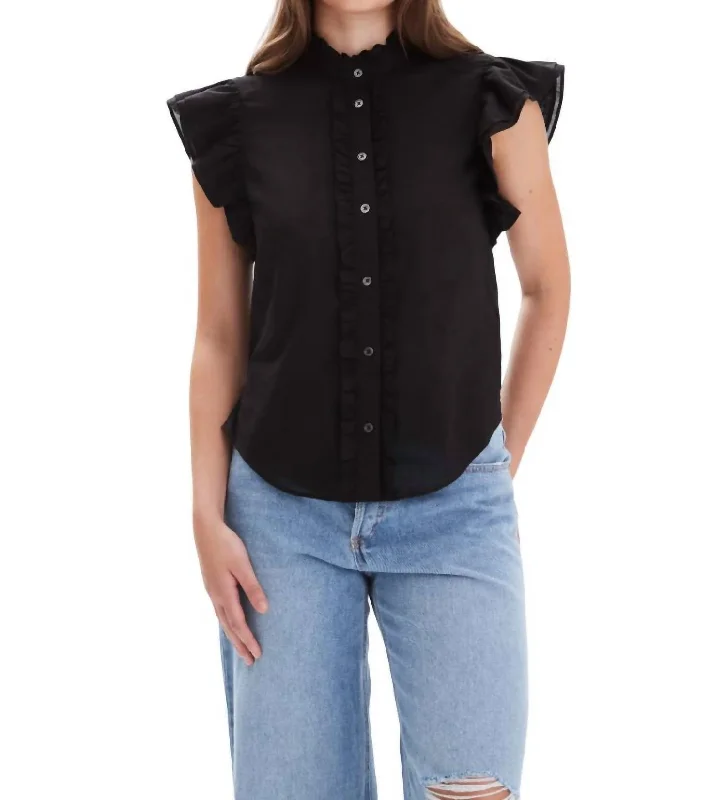 Bridget Ruffle Button Down Shirt In Black